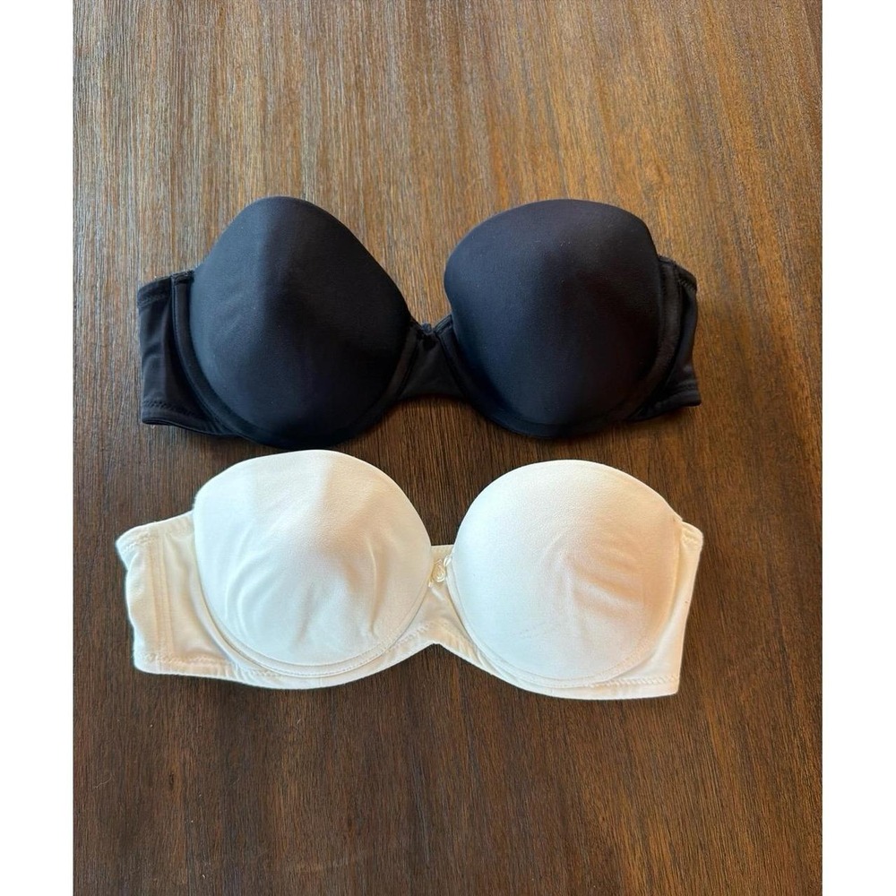 Victoria's Secret Lot of 2 Strapless White Black 36B Underwire